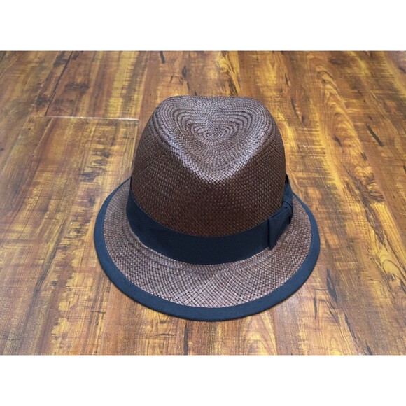 Vintage St. John Patricia Underwood Made In USA Brown Woven Straw Fedora Hat main image 11